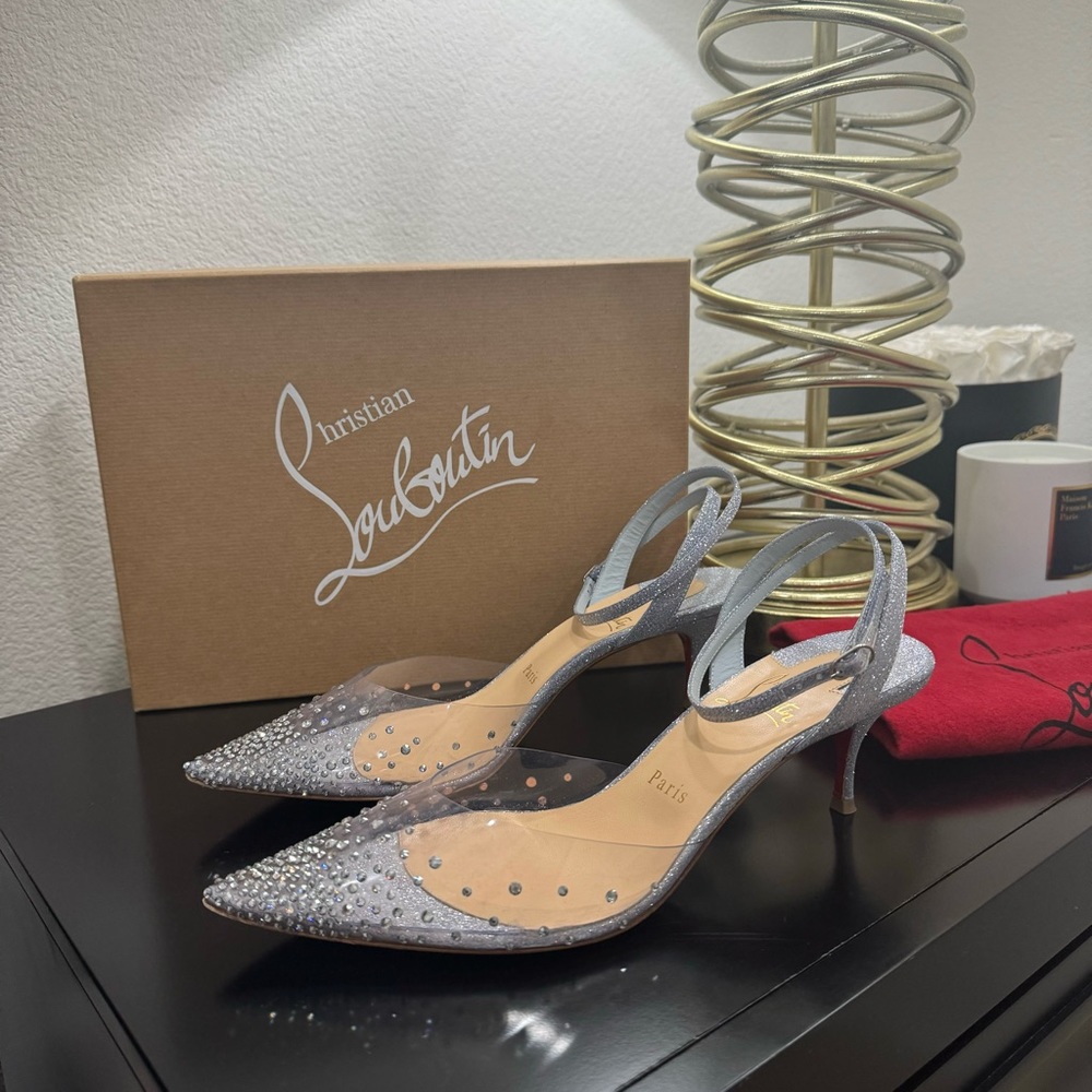 Christian Louboutin Spikaqueen 55 Crystal PVC Glitter Silver 39.5